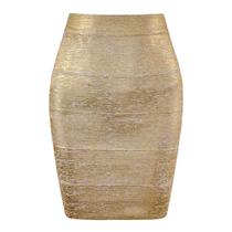 Saia feminina de cintura alta, bandagem dourada, bandagem, caneta Bodycon