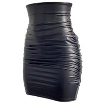 Saia feminina de cintura alta de couro PU plissada Bodycon Midi