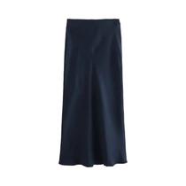 Saia Feminina De Cintura Alta Em Seda Com Textura De Cetim Estilo Europeu-Americano Elegante