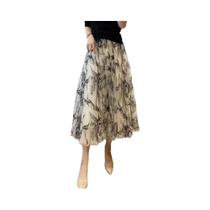 Saia Feminina Elegante Floral De Tule Doce Cintura Elástica Midi Saia De Gaze Para Todas as Estações
