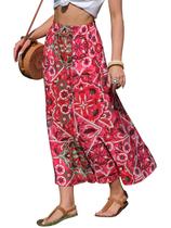 Saia feminina EXLURA com estampa floral de verão, maxi e bolsos Saia feminina EXLURA com estampa floral de verão, maxi e bolsos