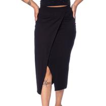Saia Feminina Habana Canelada Midi Preto Saia Feminina Habana Canelada Midi Preto