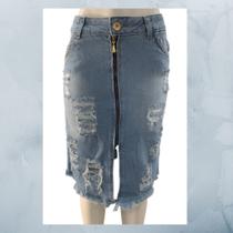 Saia Feminina Jeans Destroyed Azul Claro - 1900