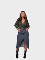 Saia Feminina Jeans Maxi Cós Duplo