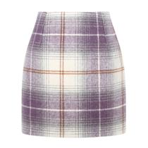 Saia feminina Kinghua, xadrez de lã, mini, outono, inverno, roxa, XL