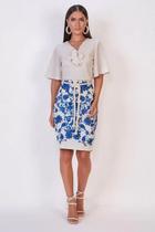 Saia feminina Lápis Sarja Creme Estampa Exclusiva