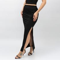 Saia Feminina Longa Casual Midi Franzida Fenda Lateral Em Suplex Lançamento