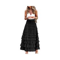 Saia Feminina Longa De Tule Boho De Cintura Alta Multicamadas Com Babados Malha Maxi Saia De Festa