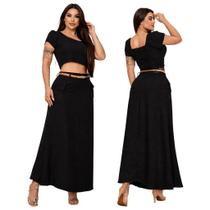 Saia Feminina Longa Godê Midi Crepe Duna Bolso e Cinto Moda Casual Saia Feminina Longa Godê Midi Crepe Duna Bolso e Cinto Moda Casual