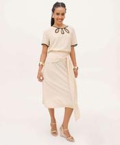 Saia Feminina Midi Evasê Amarração Marisa Bege-15767