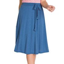 Saia Feminina Midi Evasê Com Elástico No Cós Cintura Alta Saia Feminina Midi Evasê Com Elástico No Cós Cintura Alta