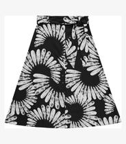 Saia Feminina Midi Evasê Linho Estampada Endless Preto Saia Feminina Midi Evasê Linho Estampada Endless Preto