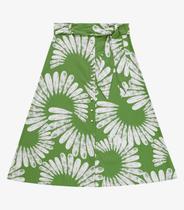 Saia Feminina Midi Evasê Linho Estampada Endless Verde Saia Feminina Midi Evasê Linho Estampada Endless Verde