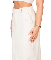 Saia feminina midi fenda linho