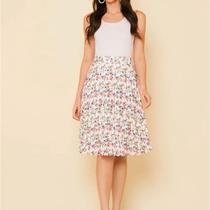 Saia feminina midi floral plissada elegante