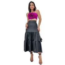 Saia Feminina Midi material sintético Camadas Rodada 3 Marias Social