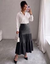 Saia Feminina Midi material sintético Camadas Rodada 3 Marias Social