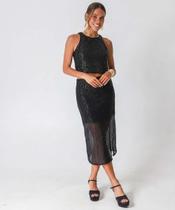 Saia Feminina Midi Reta Paetês Marisa Preta-15773 Saia Feminina Midi Reta Paetês Marisa Preta-15773