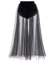Saia feminina Modegal, malha transparente, glitter, lantejoulas, cintura alta