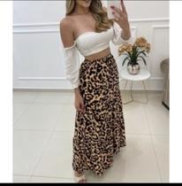 Saia feminina onça estampada longa Saia feminina onça estampada longa