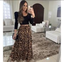 Saia feminina onça estampada longa