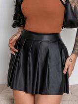Saia Feminina Plissada Couro Mini Cosplay Colegial Festa