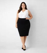 Saia Feminina Plus Size Em Bengaline Renaluci Preto Saia Feminina Plus Size Em Bengaline Renaluci Preto