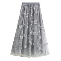 Saia feminina Qoinied, tule midi, elástica, cintura alta, floral Saia feminina Qoinied, tule midi, elástica, cintura alta, floral