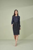 Saia feminina Reta Jeans Com Pespontos e Faixa