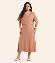 Saia Feminina Super Midi Viscose Secret Glam Marrom
