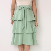 Saia Feminina Três Maria Babado Midi Com Cinto Evangélica Cor:Verde-claroTamanho:U