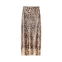 Saia Feminina Vintage De Cintura Alta Com Estampa De Leopardo Em Tule, Elegante E Longa, Estilo Saia Feminina Vintage De Cintura Alta Com Estampa De Leopardo Em Tule, Elegante E Longa, Estilo