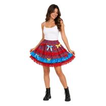 Saia Festa Junina Adulto Vermelha Floral Azul com Laços