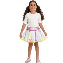 Saia Festa Junina Infantil Branca Noivinha com Fitas Coloridas