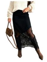 Saia Floerns, renda de cintura alta, roupa ocidental preta para mulheres