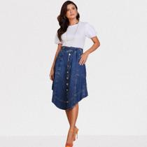 Saia gode assimetrica com faixa titanium jeans