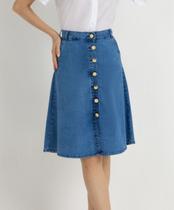 Saia gode jeans laura rosa