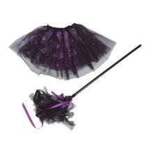 Saia Halloween Infantil com Vassoura de Bruxa Roxa Saia Halloween Infantil com Vassoura de Bruxa Roxa