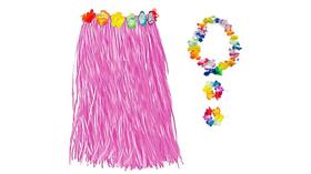 Saia Havaiana 60 Cm Adulta com Colar e Pulseira para Fantasia de Carnaval