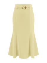 Saia Hobemty Fishtail de cintura alta com cinto Work Midi Yellow M Saia Hobemty Fishtail de cintura alta com cinto Work Midi Yellow M