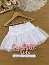 Saia Infantil Cinti Verão Branca em Tule com Brilho