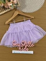 Saia Infantil Cinti Verão Lilás em Tule com Brilho