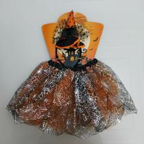Saia Infantil De Halloween Dia Das Bruxas Laranja + Tiara