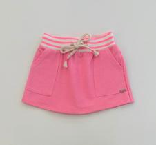 Saia Infantil Menina Infanti Rosa Neon com Cós e Bolsos Frontais Moda Premium