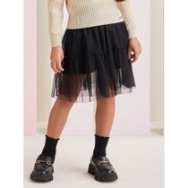 Saia Infantil Momi em Tule na cor Preta com Shorts Interno