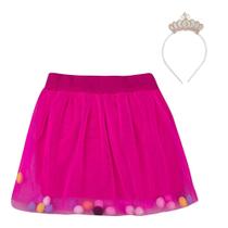 Saia Infantil Tule com Pompons, Pink, 1 Ano, Gaga Baby