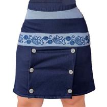 Saia Jeans botoes Frontais Secretaria Moda Evangélica com lycra moderna Saia Jeans botoes Frontais Secretaria Moda Evangélica com lycra moderna