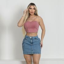 Saia Jeans Cargo 100 Marmorizada Com Bolsos Laterais Premium Saia Jeans Cargo 100 Marmorizada Com Bolsos Laterais Premium