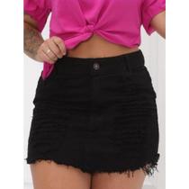 Saia Jeans Chefão Destrói Cós Alto Desfiada Forrada Moda Blogueira Hot Pant Saia Jeans Chefão Destrói Cós Alto Desfiada Forrada Moda Blogueira Hot Pant
