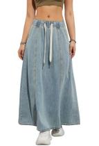 Saia jeans chouyatou feminina casual, bolsa de papel, cintura elástica